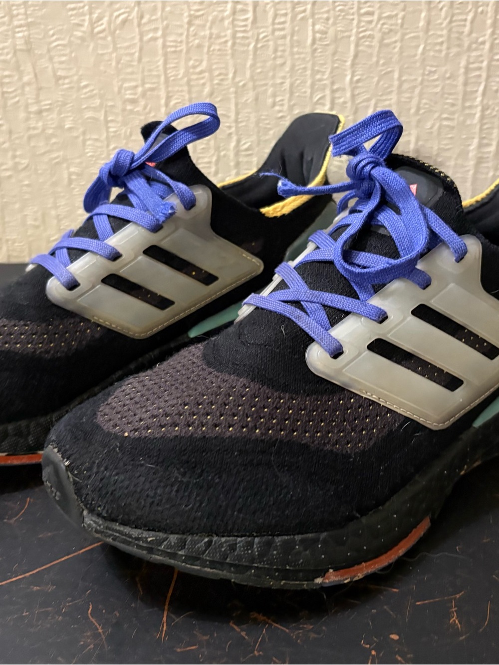 adidas Ultraboost Black Sneakers with Blue Laces and Gray Straps (WOMENS Size 8)